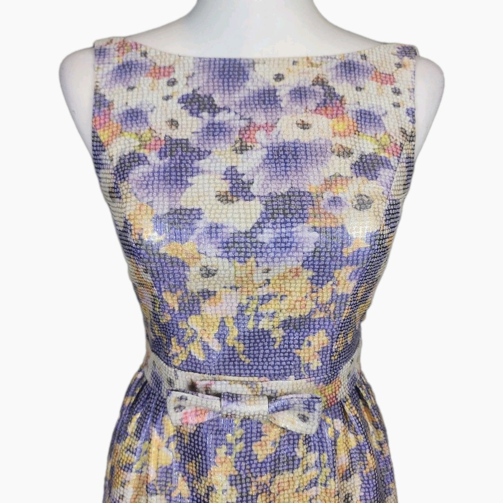 Adrianna Papell Maxi Dress‎ Womens 0 Purple Lavender Floral Belt Shimmer Wedding